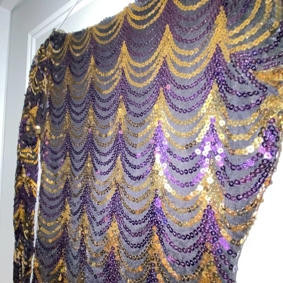 Fancy Cocktail Christmas New Year Sequins Mini Dress size XS Black Gold Purple - Picture 8 of 9